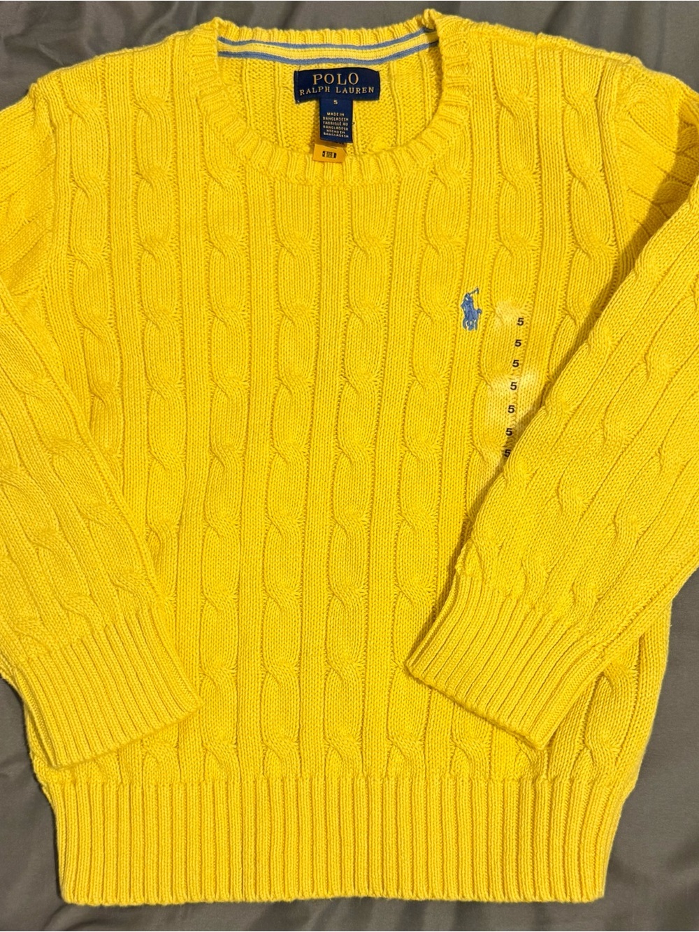 Polo by Ralph Lauren Bright Yellow Cable-Knit Crewneck Sweater